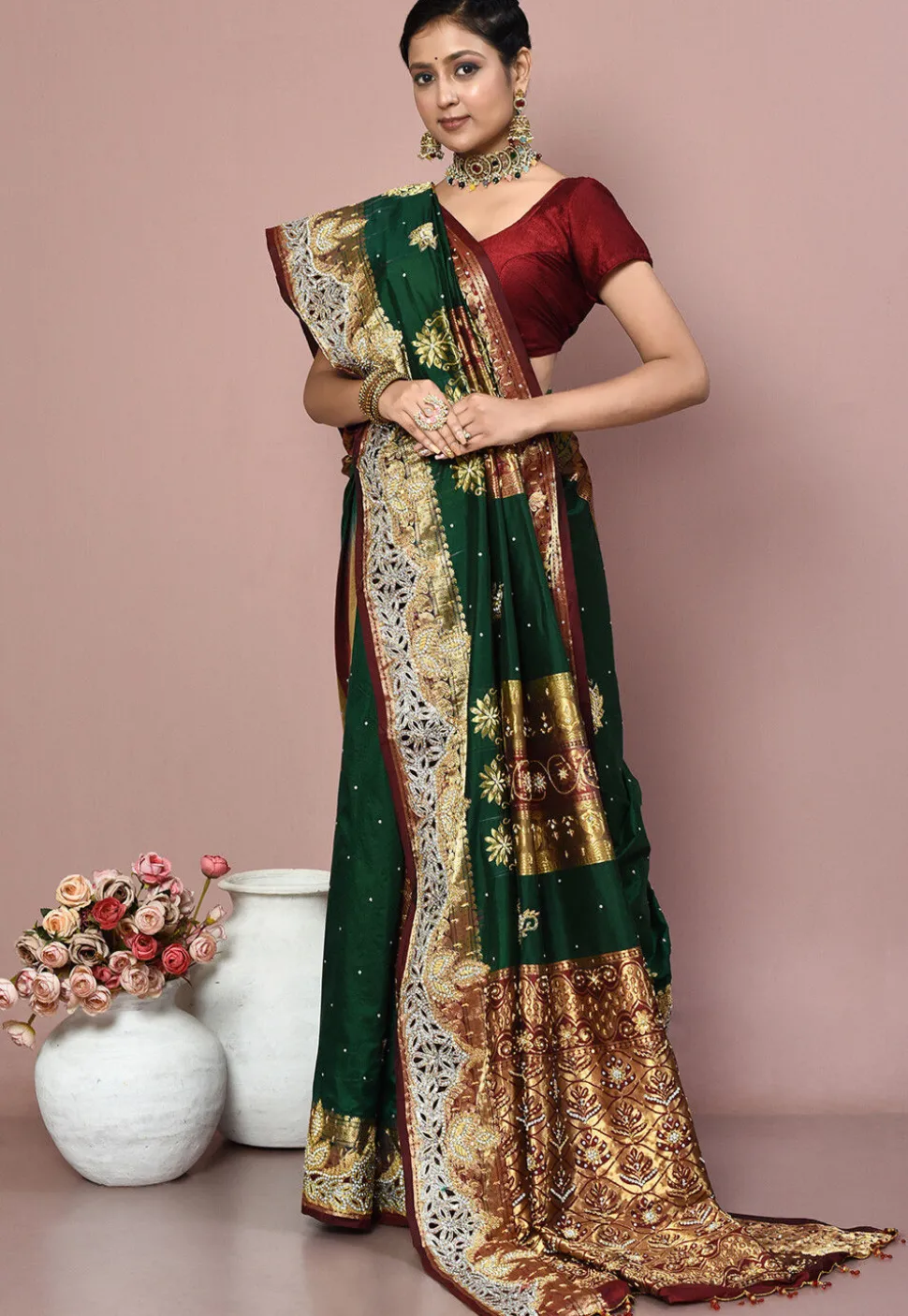 Kanchipuram Pure Silk Saree in Teal Green