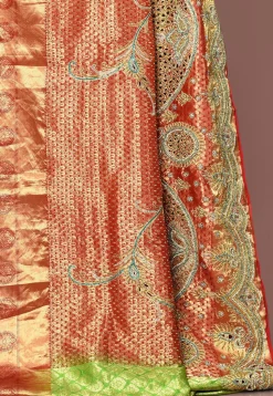 Kanchipuram Pure Silk Saree in Red and Green