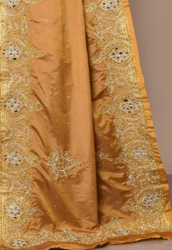 Kanchipuram Pure Silk Two Part Saree in Mustard and Red