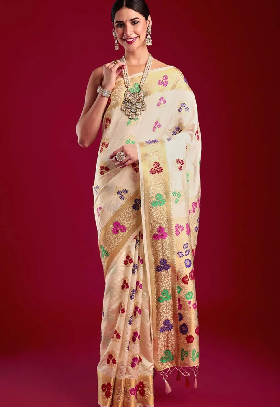 Kanchipuram Saree in Cream