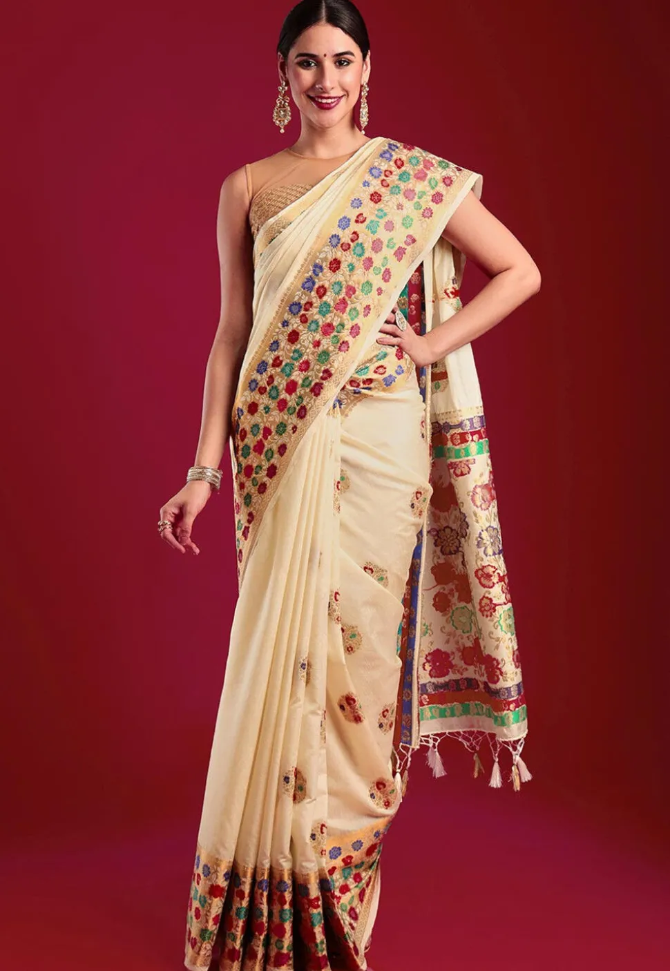 Kanchipuram Saree in Cream