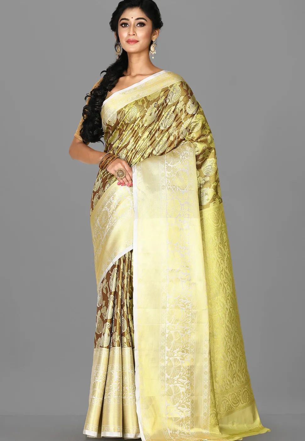 Kanchipuram Saree in Dark Brown