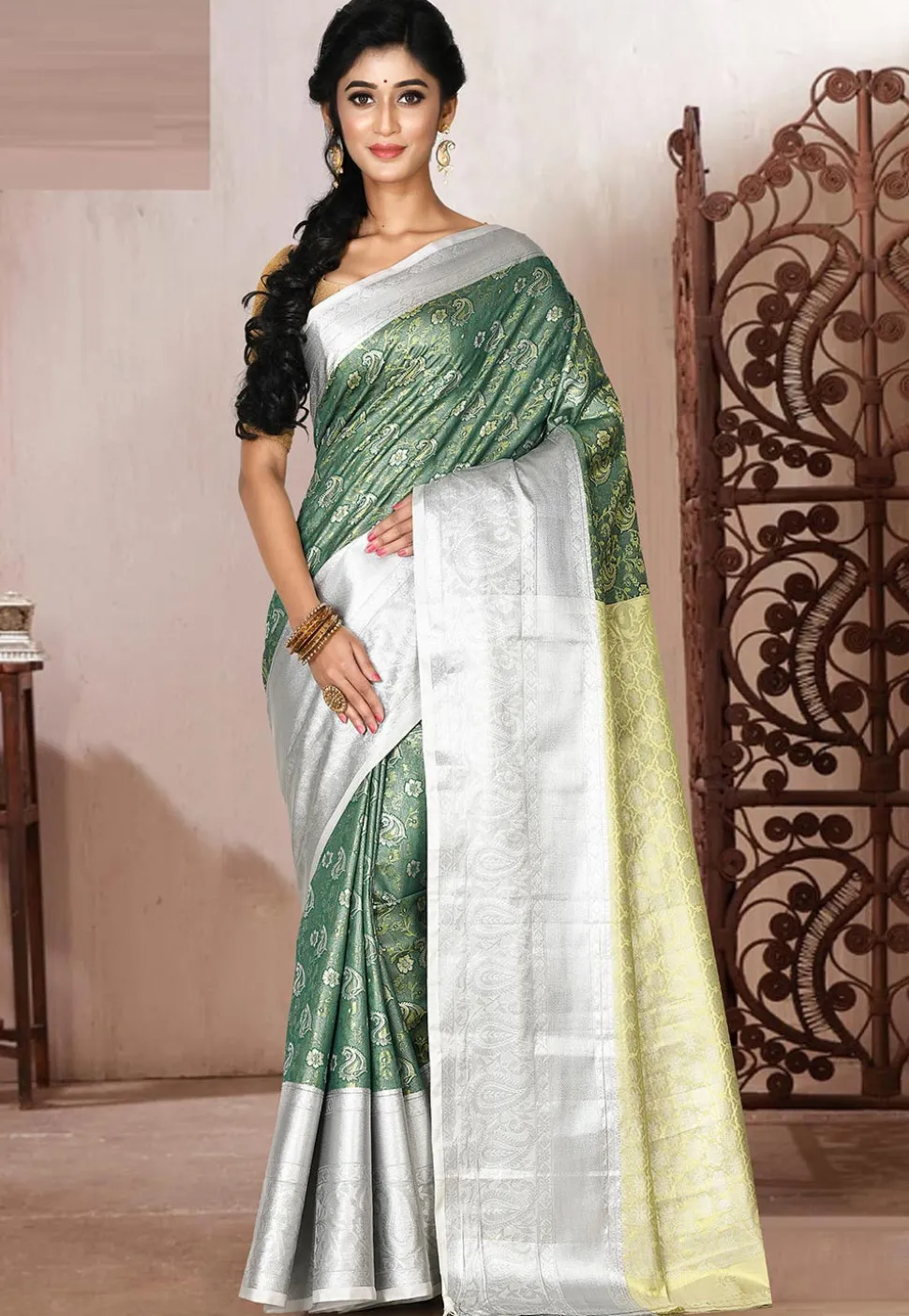 Kanchipuram Saree in Dark Teal Green