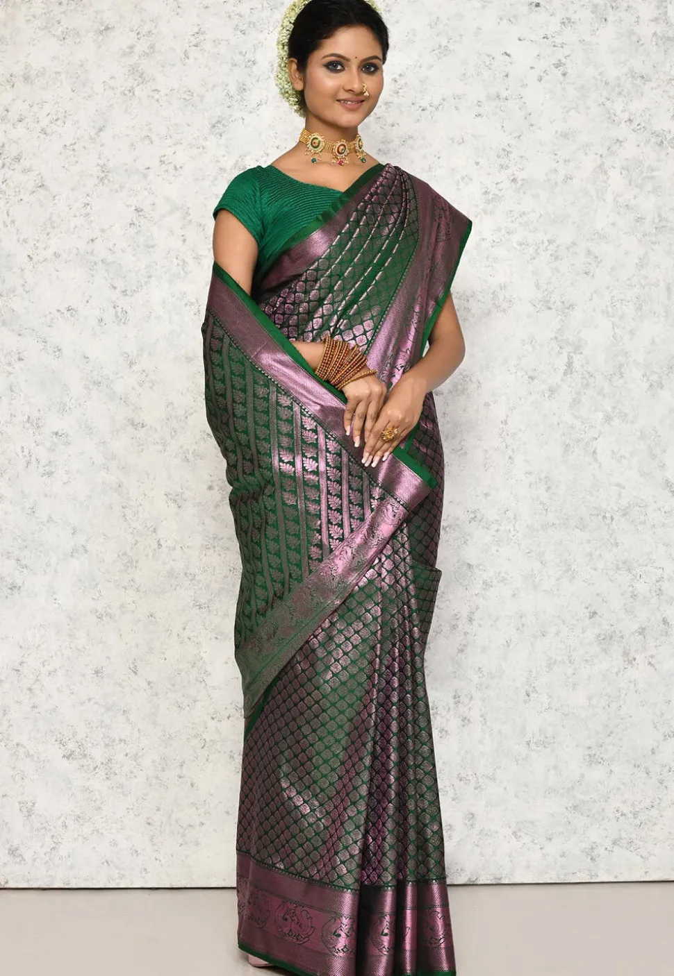 Kanchipuram Saree in Dark Green
