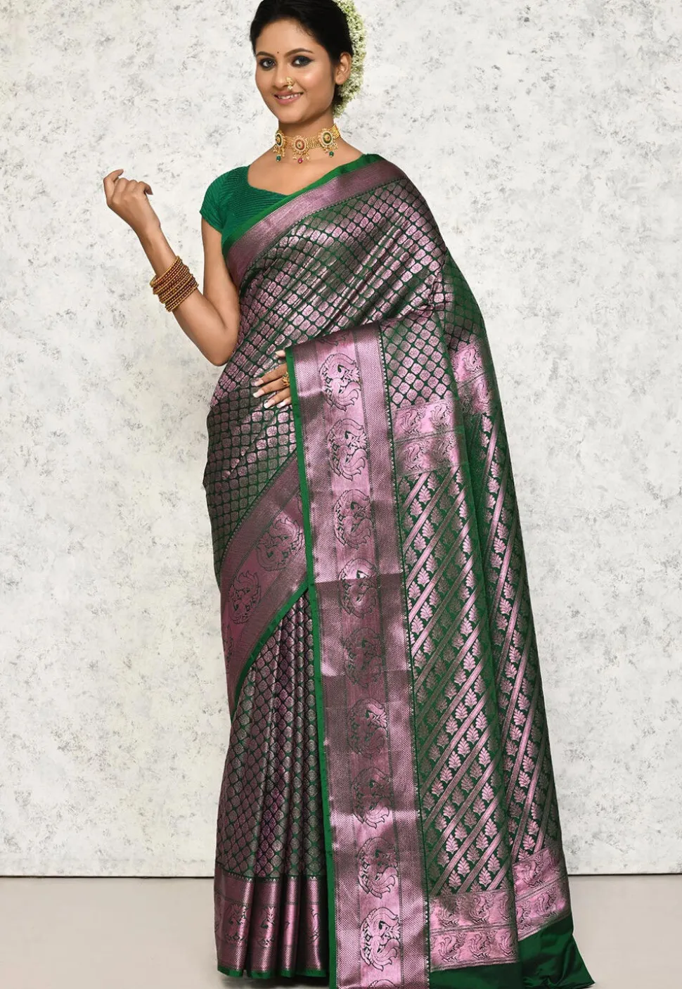 Kanchipuram Saree in Dark Green