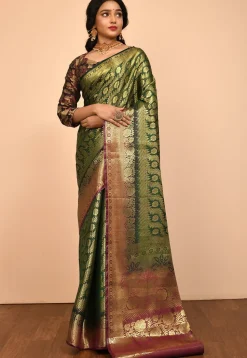 Kanchipuram Saree in Dark Green