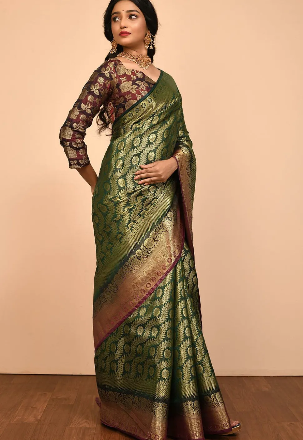 Kanchipuram Saree in Dark Green