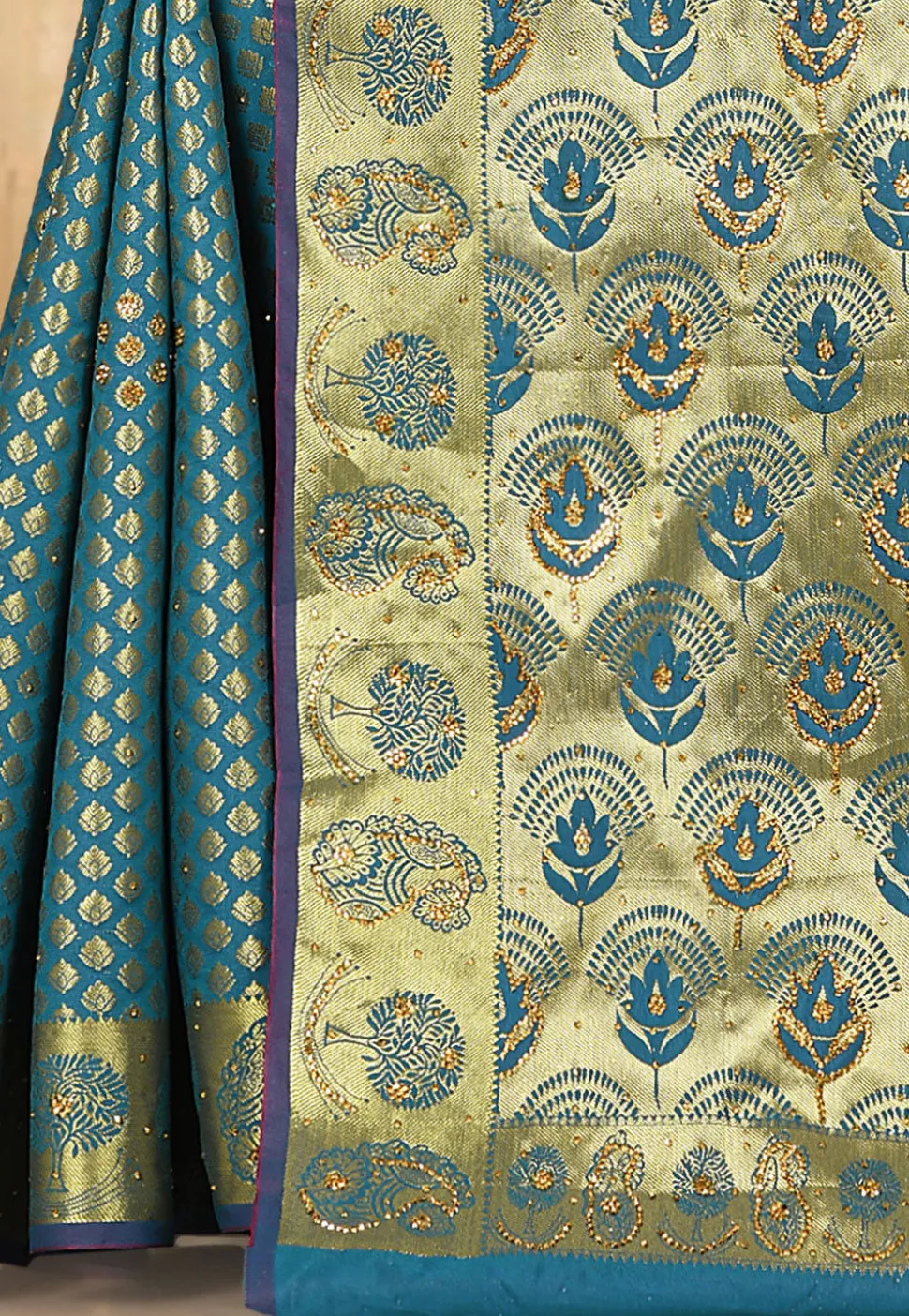Kanchipuram Saree in Dark Teal Blue