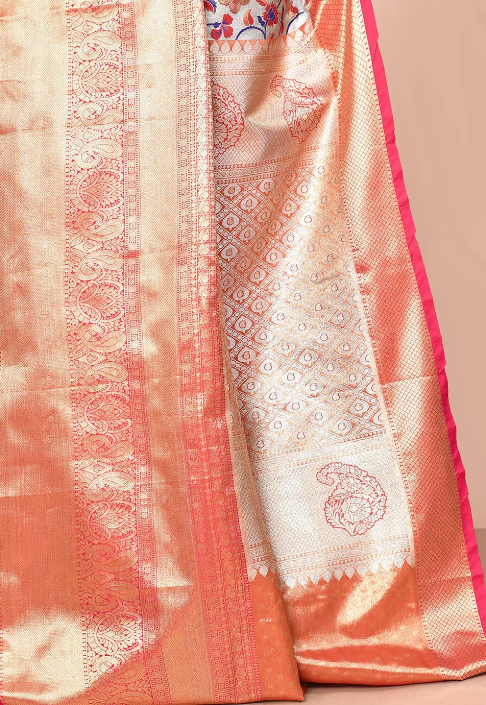 Kanchipuram Saree in Golden and Silver Dual Tone