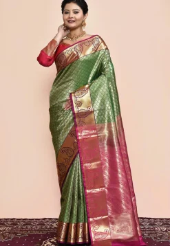 Kanchipuram Saree in Green and Golden