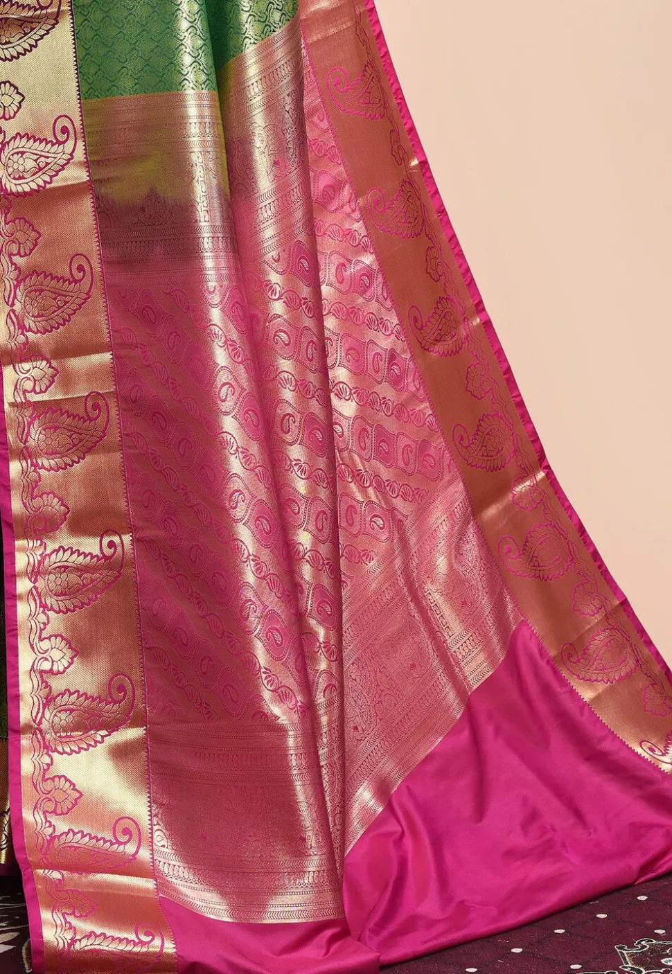 Kanchipuram Saree in Green and Golden