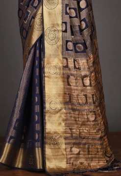 Kanchipuram Saree in Navy Blue and Antique