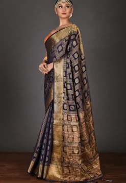 Kanchipuram Saree in Navy Blue and Antique