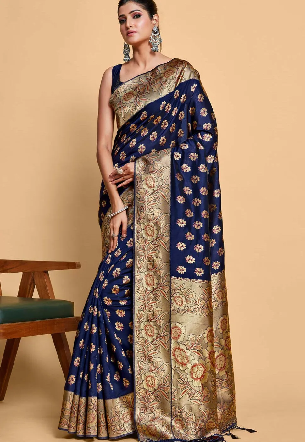 Kanchipuram Saree in Navy Blue