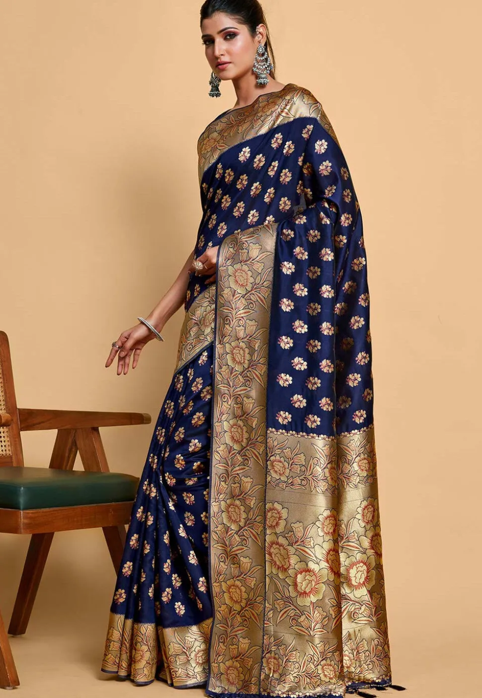 Kanchipuram Saree in Navy Blue