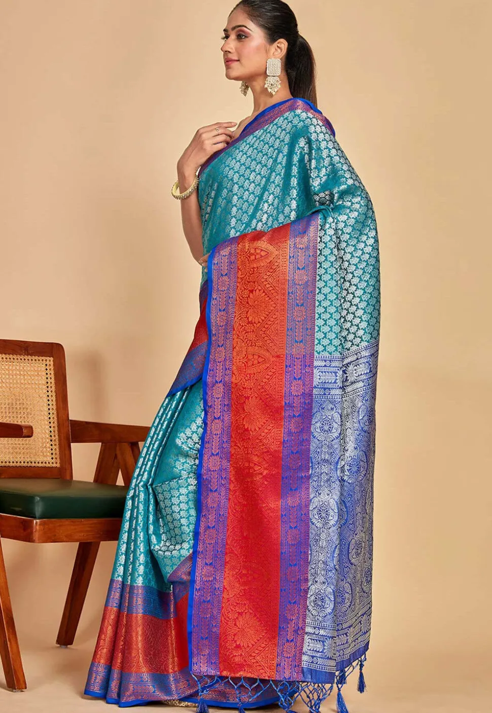 Kanchipuram Saree in Teal Blue