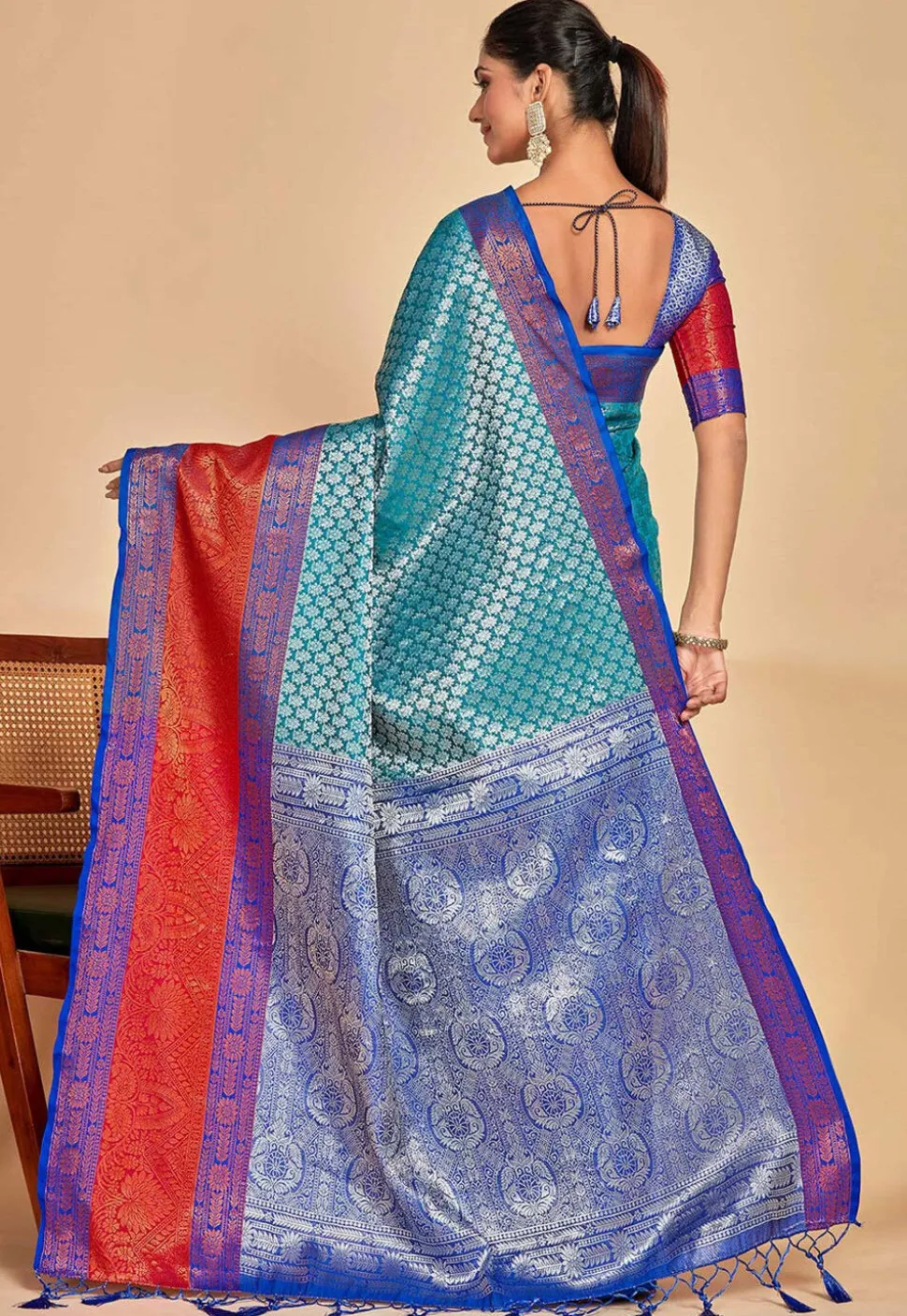 Kanchipuram Saree in Teal Blue
