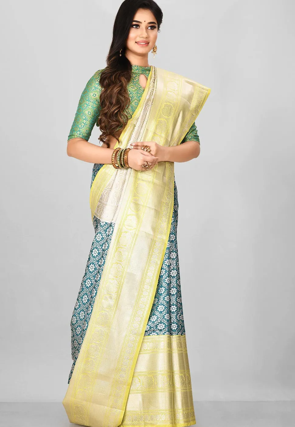 Kanchipuram Saree in Teal Blue