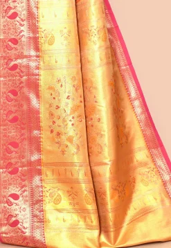 Kanchipuram Saree in Yellow and Silver Dual Tone