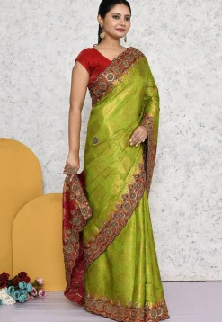 Kanchipuram Scalloped Saree in Olive Green