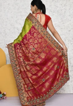 Kanchipuram Scalloped Saree in Olive Green