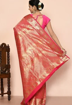 Kanchipuram Silk Embellished Saree in Coral Pink