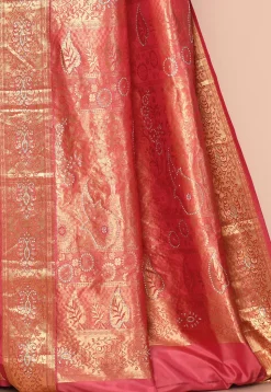 Kanchipuram Silk Embellished Saree in Coral Pink