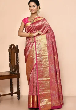 Kanchipuram Silk Embellished Saree in Pink