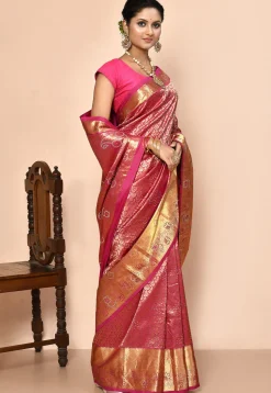 Kanchipuram Silk Embellished Saree in Pink
