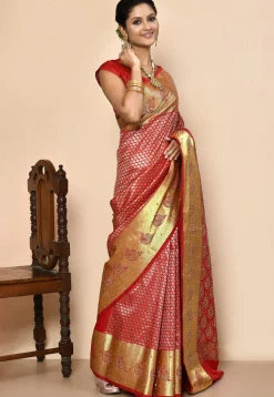 Kanchipuram Silk Embellished Saree in Red