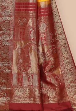 Kanchipuram Silk Embellished Saree in Yellow