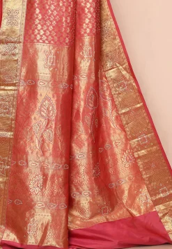 Kanchipuram Silk Embellished Saree in Coral Pink