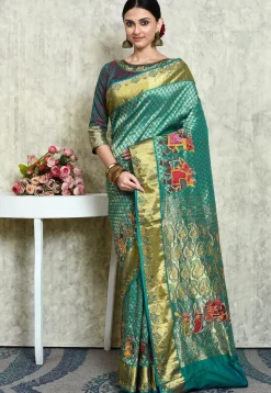 Kanchipuram Silk Saree in Teal Green