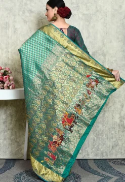 Kanchipuram Silk Saree in Teal Green
