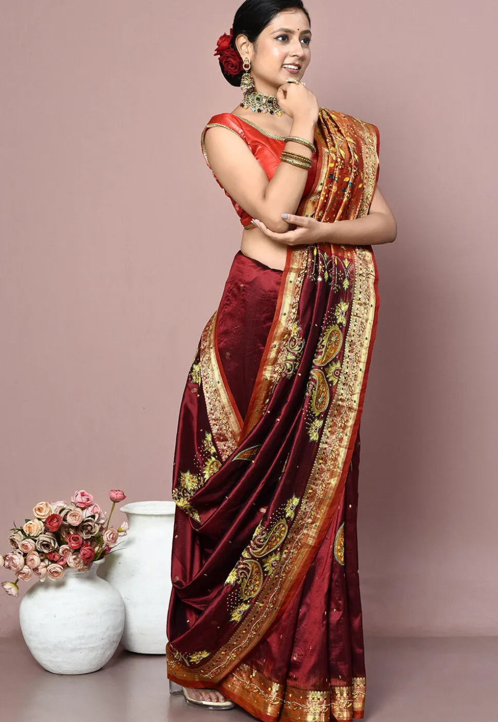 Kanchipuram Silk Saree in Maroon
