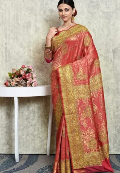 Kanchipuram Silk Saree in Coral Pink