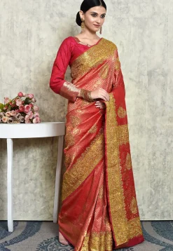 Kanchipuram Silk Saree in Coral Pink