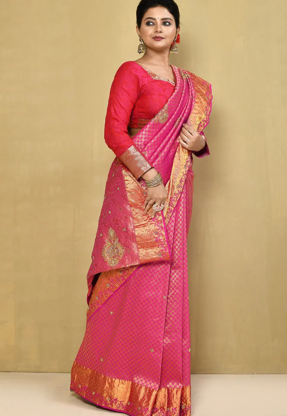 Kanchipuram Silk Saree in Fuchsia