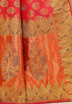 Kanchipuram Silk Saree in Coral Red