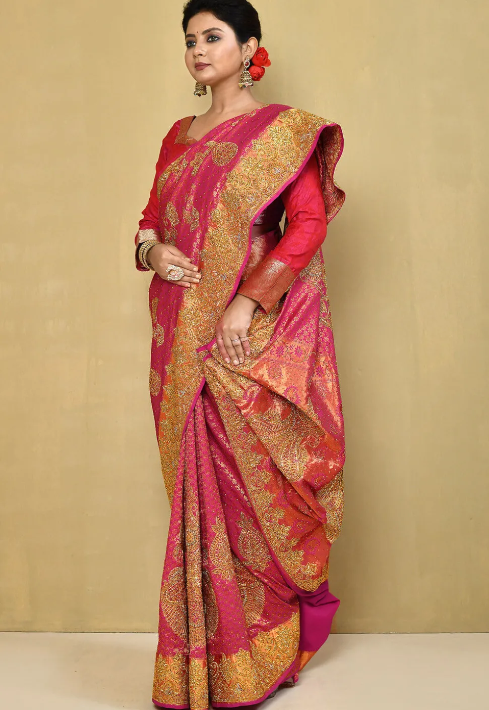 Kanchipuram Silk Saree in Fuchsia