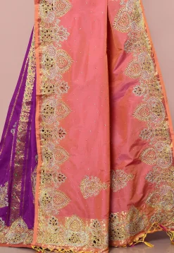 Kanchipuram Silk Two Part Saree in Orange and Purple