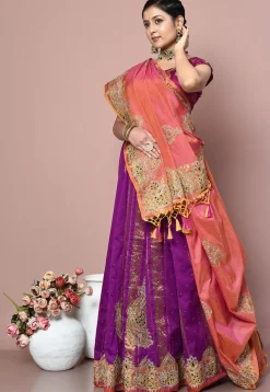 Kanchipuram Silk Two Part Saree in Orange and Purple