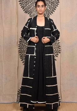 Kantha Pure Cotton Maxi Dress in Black