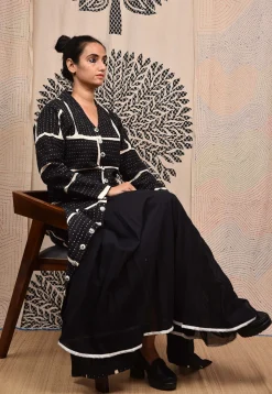 Kantha Pure Cotton Maxi Dress in Black