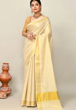 Kerala Kasavu Pure Cotton Saree in Beige