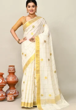 Kerala Kasavu Pure Cotton Saree in Off White
