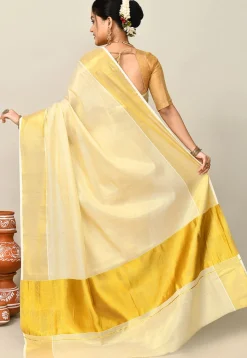 Kerala Kasavu Pure Cotton Saree in Beige