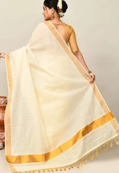Kerala Kasavu Pure Cotton Saree in Cream