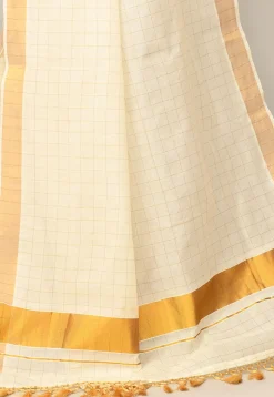 Kerala Kasavu Pure Cotton Saree in Cream