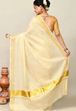 Kerala Kasavu Pure Cotton Saree in Beige